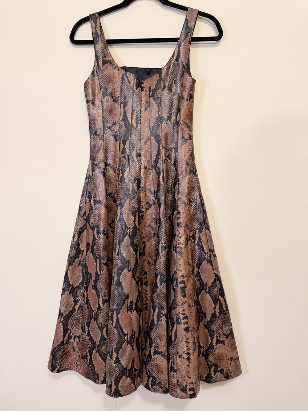 7 For All Mankind Brown Snake-Print Square-Neck Midi Dress - Fits XXS - Picture 3 of 3